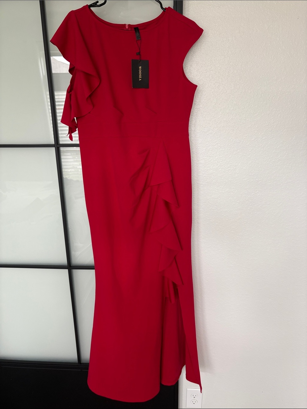 Red Ruffle-Detail Maxi Dress